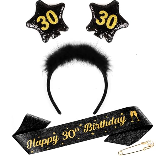 TUZELIYA Aniversário decoração aniversário faixa aniversário e tiara para decoração de festa de aniversário, presentes de aniversário 30 para mulheres