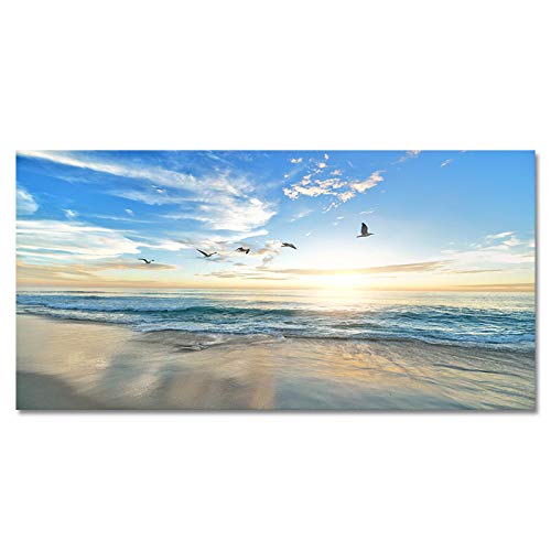 Affiches et impressions plage nature : tableau bleu ciel paysage de mer pour décoration