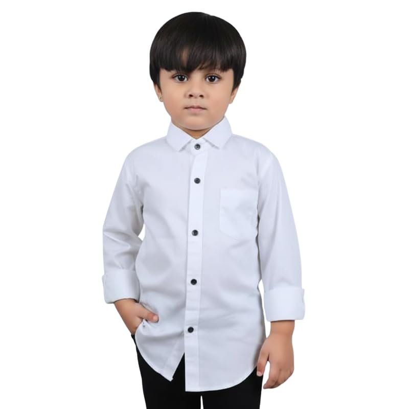 Image of Boys Cotton Blend Solid Full Sleeve Shirt with Spread Collar ? Casual Shirt for Kids