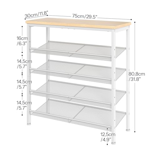 Image of HOOBRO Shoe Rack for Entryway, 5-Tier Shoe Organizer with Adjustable Mesh Shelves, 12-16 Pairs of Shoes, Spacious Floor Mount, Metal, Industrial, Shoe Shelf for Closet, Natural and White WN12XJ01