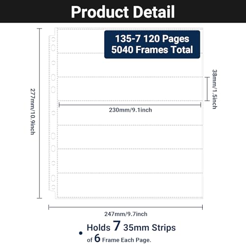 Image of 35mm Film Holder 135-7, Pack of 120 Acid Free Film Negative Sleeves, 35mm Negative Sleeves for Film Negative Storage, Up to 5040 Frames