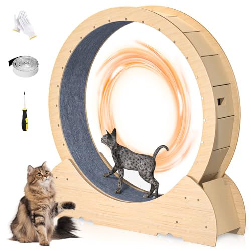 Cat Exercise Wheel, 46' Cat Wheel for Indoor Cats with Wooden Silent Wheels, Anti-Scratch...