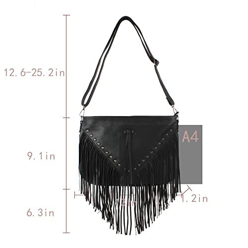 Image of Hoce Women's Leather Fringe Messenger Bag Large Hobo Crossbody Tassel Shoulder Bags, Gift for Mom Wife Girlfriend