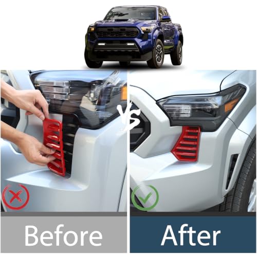 Image of Car Front Headlights Grille Vent Cover Trim Compatible With Toyota Tacoma 2024 2025 ABS Front Side Grill air inlet Vent Panel Cover Interior decoration accessories (Red)