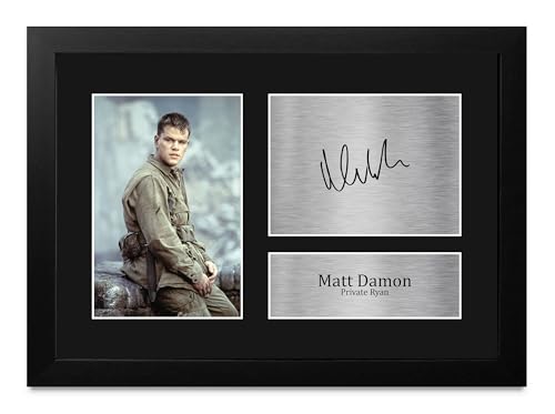 Autógrafo de Matt Damon en Saving Private Ryan para decorar tu sala de cine en casa con marco A4