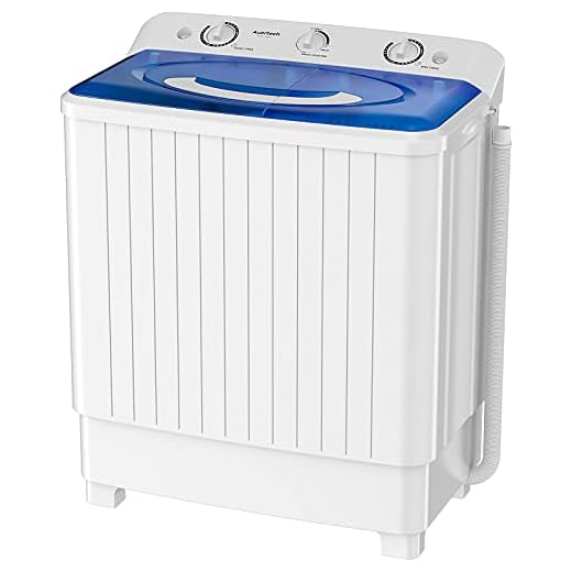 Auertech Portable Washing Machine, 28lbs Mini Twin Tub Washer Compact Laundry Machine with Gravity Drain Time Control, Semi-automatic 18lbs Washer 10lbs Spinner for Dorms, Apartments, RVs
