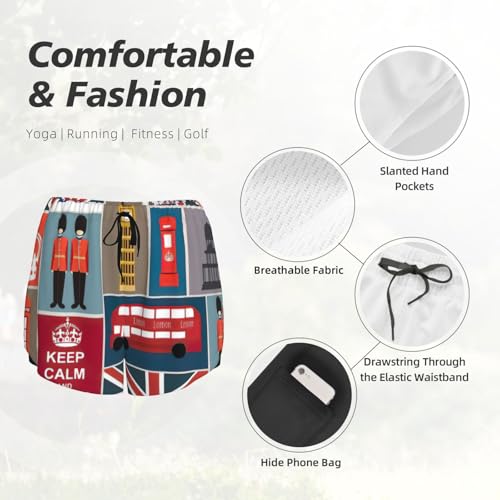 Short de yoga imprimé Angleterre double couche avec cuissard intégré