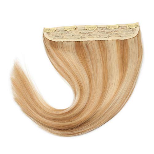 18" One Piece Clip in Human Hair Extensions Thick 100g 3/4 Full Head Real Human Hair Weft 5 Clips Silky Straight Caramel Blonde and Bleach Blonde Mixed Color (18", 27/613)