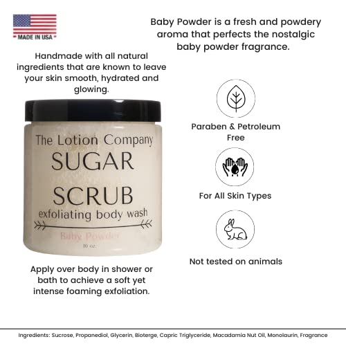 The Lotion Company Sugar Scrub Exfoliating Body Wash, Baby Powder Fragrance Scent, Paraben Free, Cruelty Free, Made In Usa, Bath And Shower Exfoliator, 11 Ounces #TOP1