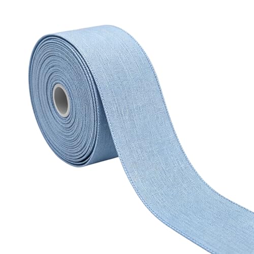 Meseey Burlap Wired Edge Ribbon for DIY Projects, Crafts, Gift Wrapping, Christmas Decoration (Dusty Blue, Linen 2.5 x 360 inches)