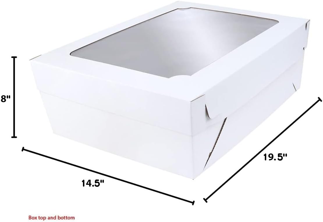 O'CREME White 2-Piece Window Cake Box Inch 14-1/2 x 19-1/2 Inch x 8-Inch High (Sized for Half-Sheet Pastry Trays) - Pack of 5