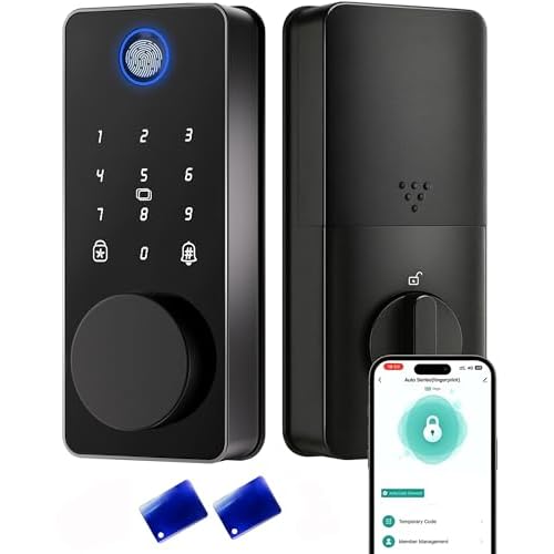 Smart Door Lock, Fingerprint Keyless Entry Door Lock Front Door App Control, Electronic Touchscreen Keypad Deadbolt, Auto Lock, IP54 Waterproof, Easy Install Black