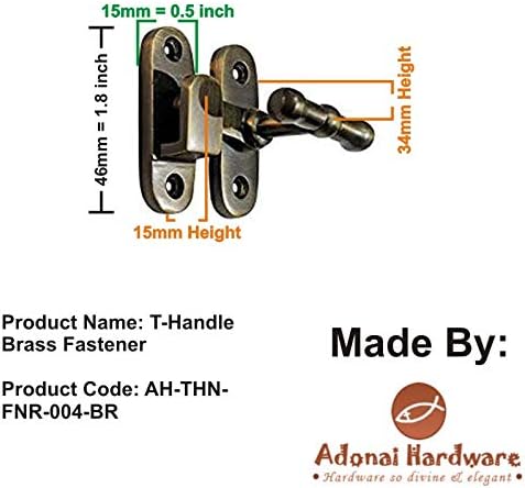 Adonai Hardware T-Handle Brass Fastener- Antique Brass (Supplied as 4 Pieces per Pack)