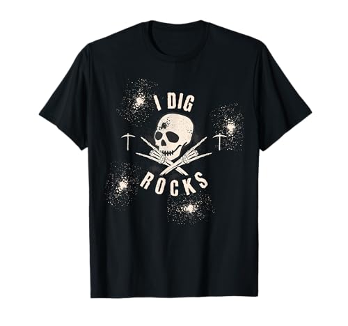 I DIG ROCKS, Skeleton Rock & Roll Geología Pick Camiseta