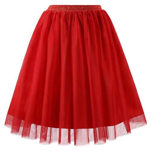 TRIWORKS Tüllrock Rot Damen Hohe Taille Layered Puffy Tutu Rock Damen A-Linie Midirock für Party Halloween Karneval L