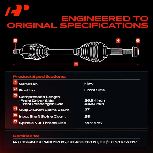 A-Premium Pair (2) Front CV Axle Half Shafts Assembly Compatible with Hyundai Sonata 2011 2012 2013 2014, L4 2.4L Gas, Automatic Transmission, Driver and Passenger Side by A-Premium - Image 3