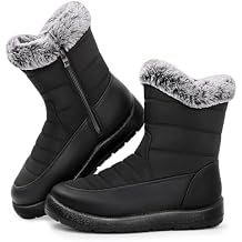 Winter Snow Boots for Women Mid-Calf Booties with Fur Lined Zipper Comfortable Waterproof Warm Outdoor Shoes