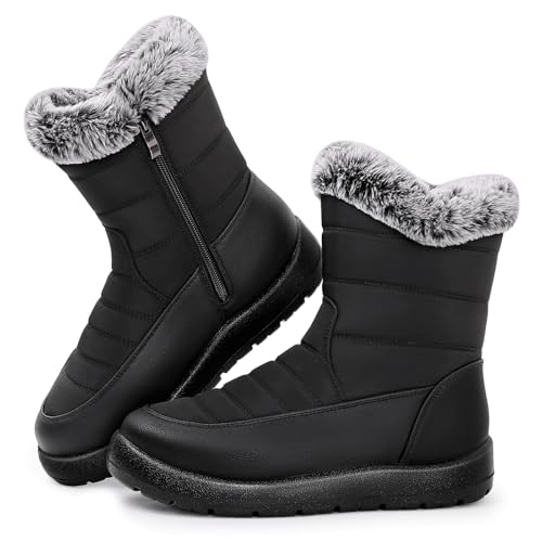 Goldnut Winter Snow Boots for Women: Mid-Calf Black Booties