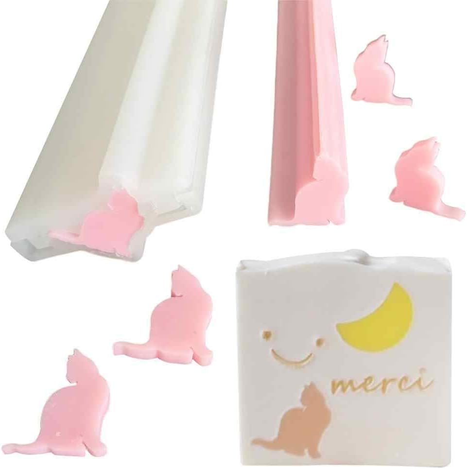 Cat Shaped Long Tube Silicone Soap Mold Kitten Kitty Chocolate Candy & Candle Embed Soap Making Supplies