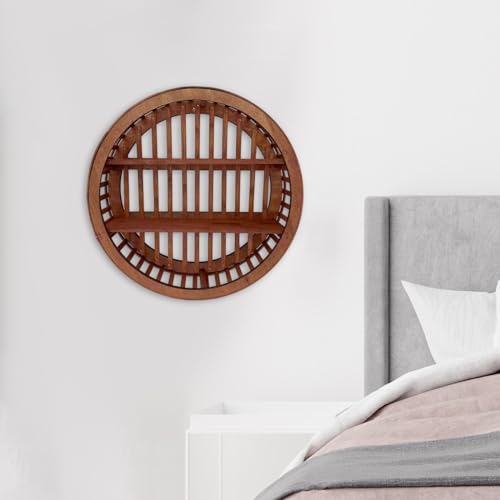 Étagère murale circulaire en bois flottant rustique pour rangement de salon