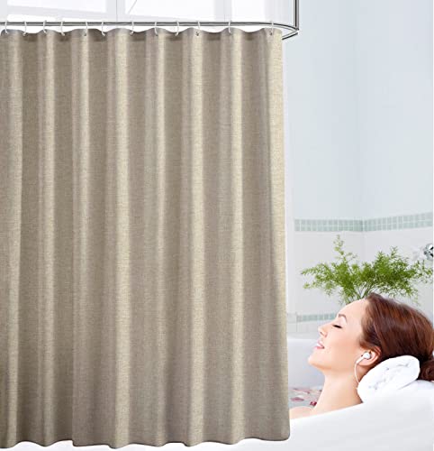 Fabric Shower Curtain, Linen Textured Heavy Duty Polyester Cloth Shower Curtain Set With 12 Plastic Hooks, Hotel Luxury Waterproof Decorative Shower Curtains For Bathroom - 72"X72" - Beige/Cream #TOP1