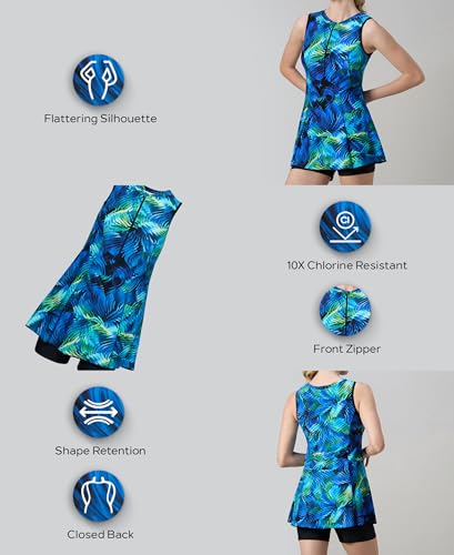 Image of Speedo Women's Endurabrite Closedback Swimdress with Boyleg | Swimming Costume | Swimming Suit for Women | Chlorine Resistance | UPF 40+ Sun Protection | Removable Bra Pads