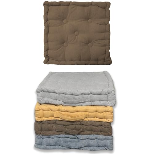 Home Tresor Cuscini per Sedie, Divano, Cuscino Lounge Arredamento da Giardino, Cuscino Trapuntato da Pavimento per Interno ed Esterno Cm. 40x40x8 - Brown, Set 4 Pezzi