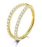 TupMi Double Hoop Nose Ring 316L Surgical Steel Nose Hoops 16G/18G Nose Piercing Jewelry Hinged Septum Clicker Lip Ring (16g(1.2mm)-8mm, Gold-CZ Double Nose Hoop)