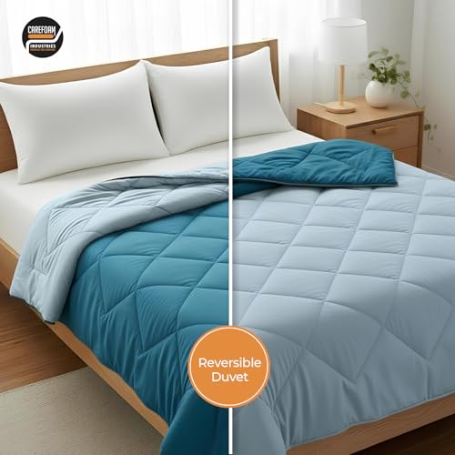 Image of CareFoam Premium AC Comforter Reversible 220 GSM Microfiber Soft| All-Season Thermal Quilt | | Single Bed 60 x 90 | Ocean Blue and Mild Blue