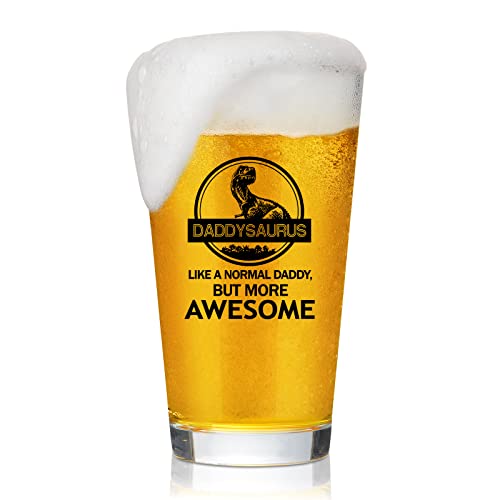 Dad Gift Daddysaurus Beer Pint Glasses for Men, Best Father's Day and Birthday Gifts from Daughter or Son