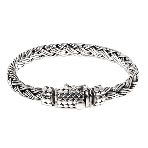NOVICA Artisan Handmade Men's Sterling Silver Braided Bracelet Chain Indonesia [8.25 in L x 0.3 in W] ' Friendship'