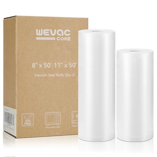 Wevac Vacuum Sealer Bags 8x50, 11x50 Rolls 2 pack for Food Saver, Seal a Meal, Weston. Commercial Grade, BPA Free, Heavy Duty, Great for vac storage, Meal Prep or Sous Vide