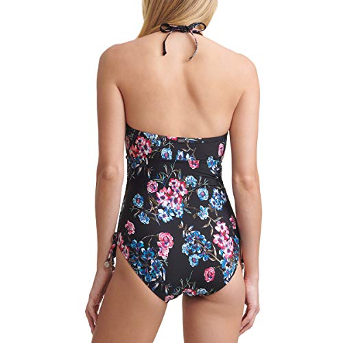 Dkny Women's Standard One Piece V Neck Bathing Suit, Black Floral, 4 #TOP2