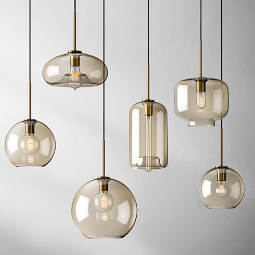 Lámpara colgante de cristal moderna, lámpara de techo ámbar E27 para dormitorio 6