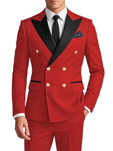 Double Breasted Tuxedo Suit 2 Piece Men's Suit Slim Fit Tuxedo Gold Button Blazer Pants Suit for Wedding Prom