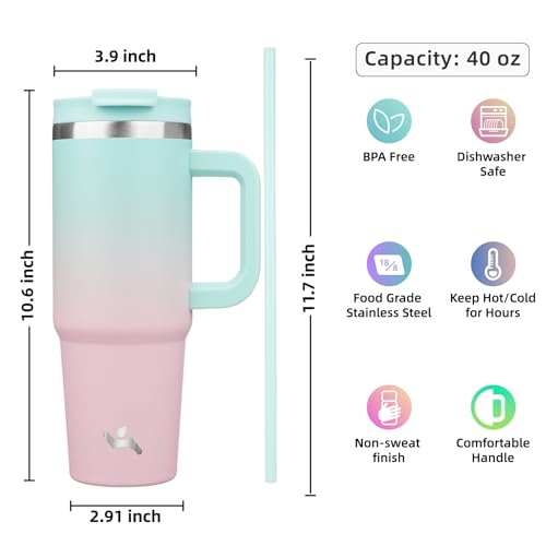 Image of Konokyo 40 oz Insulated Tumbler Water Bottle with Handle, Straw Lid