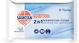 Sagrotan 2in1-Desinfektionstücher – Zum Desinfizieren von Händen und Oberflächen – 1 x 15 Feuchttücher in wiederverschließbarer Verpackung (Packung mit 5)