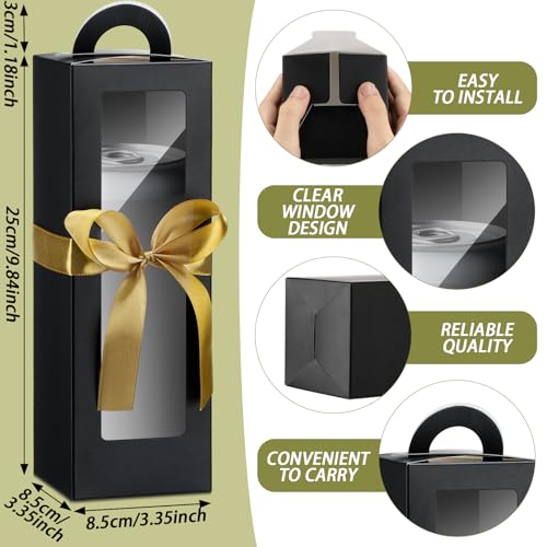 Ctosree 24 Pcs Tumbler Gift Box with Handle for 12oz 16oz 20oz 30oz Clear Wine Glass Gift Box Sublimation Tumblers Heat Press Blanks Bottle for Christmas Wrapping Packaging(Black)