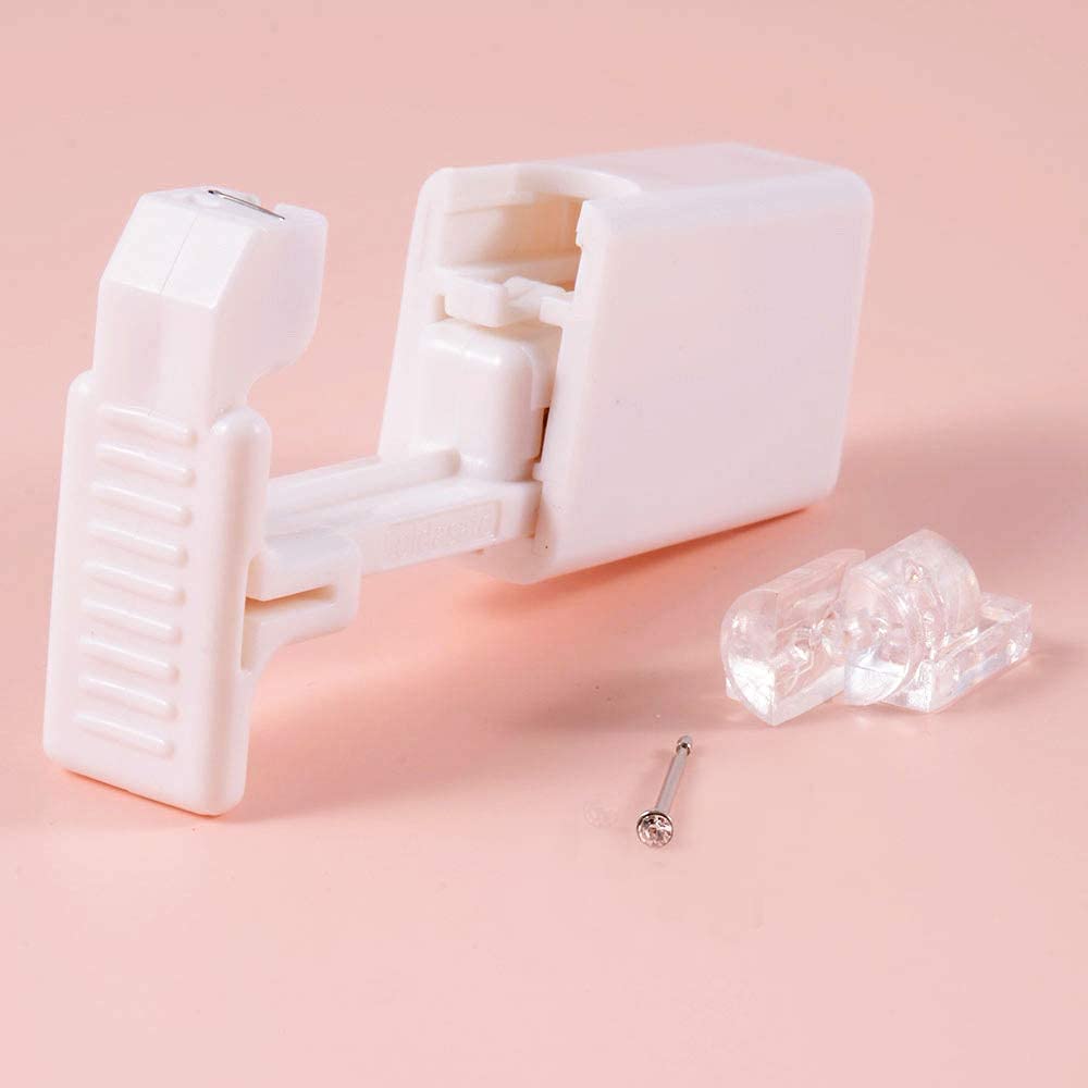 Upgraded Version Self Nose Piercing Gun Self Nose Piercing Gun Kit Safety Nose Piercing Gun Kit Tool (Silver—White Crystal)