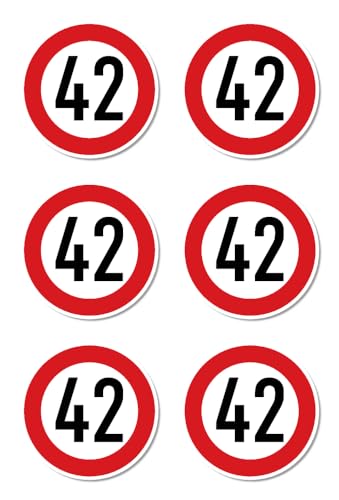 Autocollants : Ø 50 mm, 6 pièces – Panneau de signalisation StVO Z-274 rouge/blanc – Vitesse maximale/vitesse maximale – 42 km/h