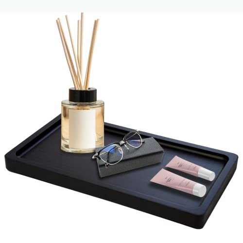Bamboo Tray For Bathroom Countertop - Matte Black Vanity Tray For Dresser Top, Black Bathroom Tray For Counter, Black Decorative Tray For Candles, Perfume Cologne Holder, Cute Bamboo Decor, 12 Inch #TOP25