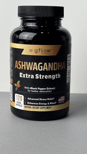 gflow vitamins Ashwagandha Supplements - ashwagandha Powder Capsules Extra Strength with Black Pepper | Mood Support, Focus, Energy Support | Vegan Friendly, Non-GMO, Made in USA