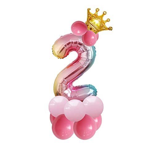 Juego Globos De Cumpleaños Globo Número Torre Globos 32 Pulgadas, Arco Iris Niñas Decoraciones Cumpleaños Fiesta Aniversario (numero 2) Cover