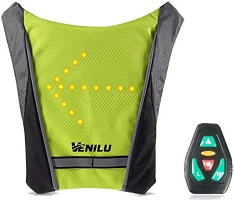 VENILU LED Wireless Turn Signal Light Vest Guiding Light Reflective Luminous Safety Warning Direction with remote for Night Cycling Running Walking Hiking Business Travel School Bag - 3 Control Modes - Adjustable straps