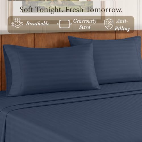 Threadmill 500 Thread Count Cotton Standard Pillowcases, Sateen, Damask, Blue by Threadmill - Used condition - Image 3