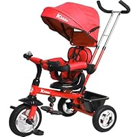 Kiddo Smart 4 in 1 Kids Children Trike Tricycle with Rotating Seat, Rear Brake and Sun Canopy (Red)