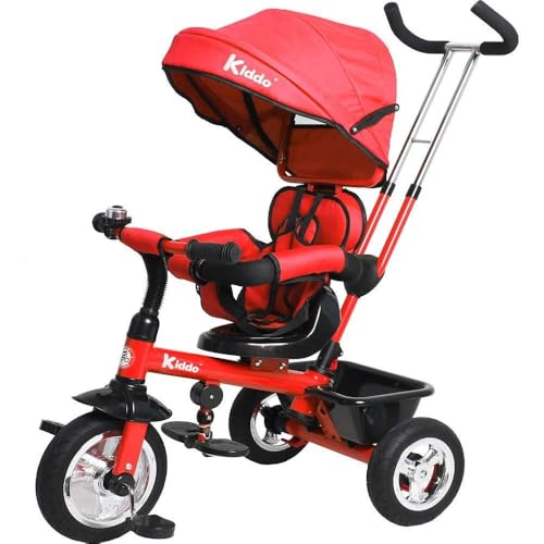 Kiddo Triciclo Inteligente 4 en 1 para niños con Asiento Giratorio, Freno Trasero y toldo Solar (Rojo)