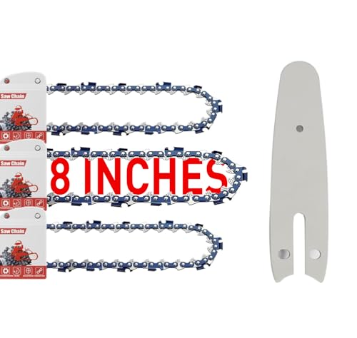 FuGuiB 8 Pollici Catena Motosega Confezione Da 3 E 1 Barra Della Motosega,1/4LP 1,1 mm 45 maglie 20 cm Catene Per Motosega,Catena Di Ricambio Per Minisega