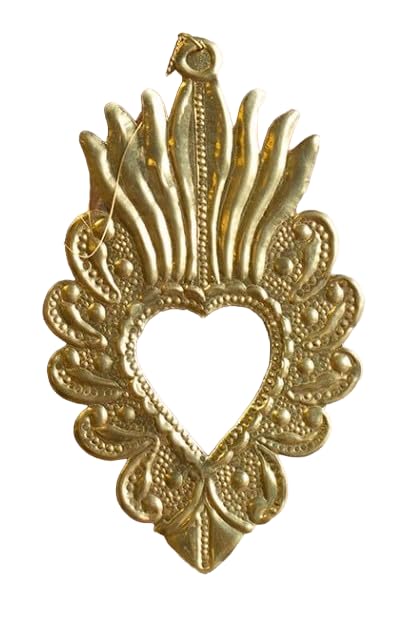 Specchio del Sacro Cuore / Decorazione da parete dorata / Ex Voto ardente - Italia