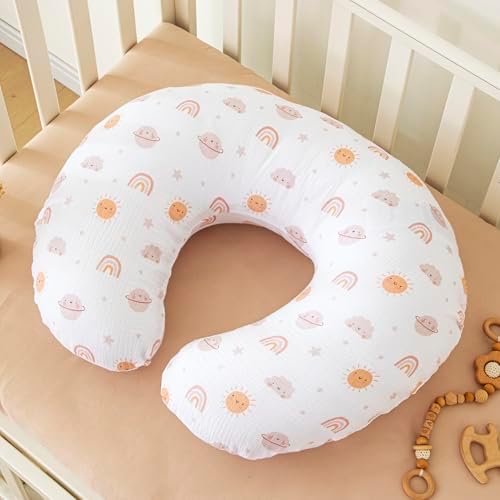 TADO MUSLIN Nursing Pillow Cover 2-Pack, 100% Organic Cotton Muslin Breastfeeding Pillow Covers, Hidden Zipper, Fits Standard U-Shaped Nursing Pillows, Machine Washable, Unisex Neutral Soft and Cute — 사진 2